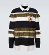 Simone Rocha Ruffled Striped Cotton Polo Shirt In Black