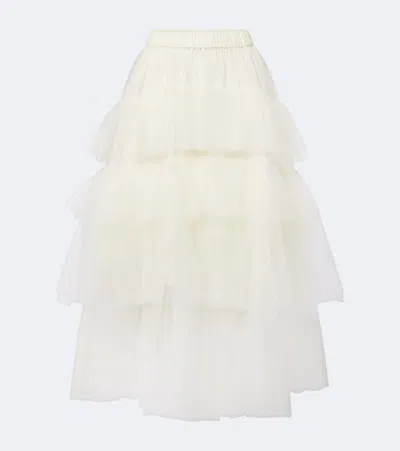 Simone Rocha Ruffled Tulle Midi Skirt In White