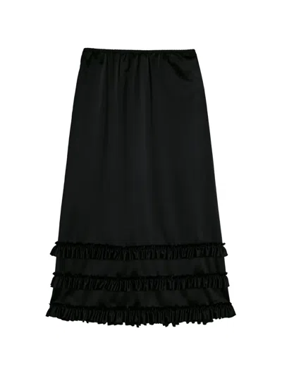 Simone Rocha Ruffled Satin Midi Skirt In Black