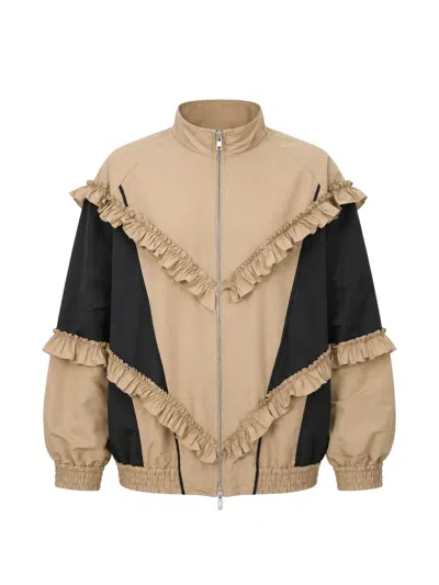 Simone Rocha Ruffle-trimmed Panelled Jacket In Brown