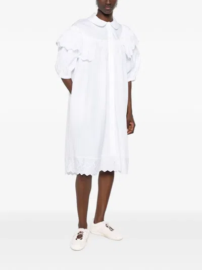 Simone Rocha Ruffle-trimmed Puff-sleeve Shirt Midi Dress In White