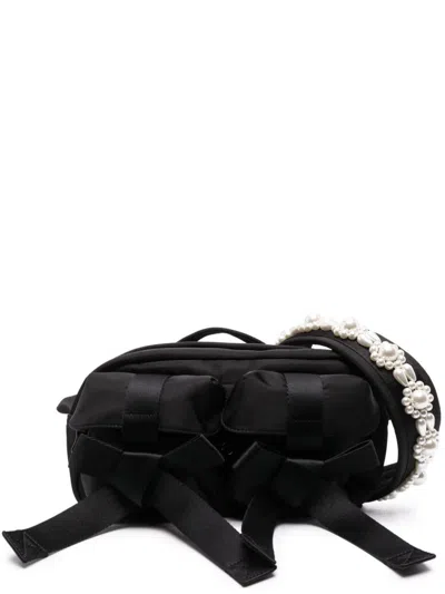 Simone Rocha Faux Pearl-embellished Nylon Cross-body Bag In Black