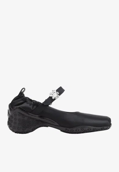 Simone Rocha Satin Ballet Runner With Crystal Pearl Strap In Black