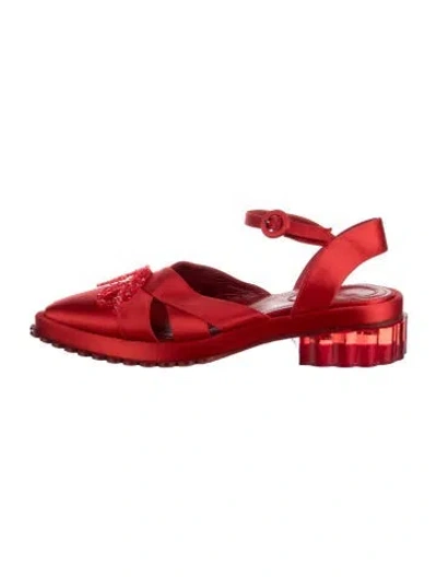 Pre-owned Simone Rocha Satin Beaded Accents Pumps In Red