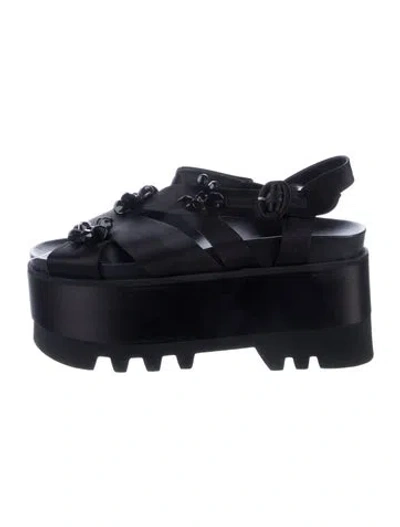Pre-owned Simone Rocha Satin Slingback Sandals In Black