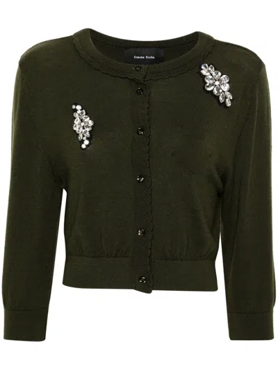 Simone Rocha Scallop-edge Cardigan In Moss/clear