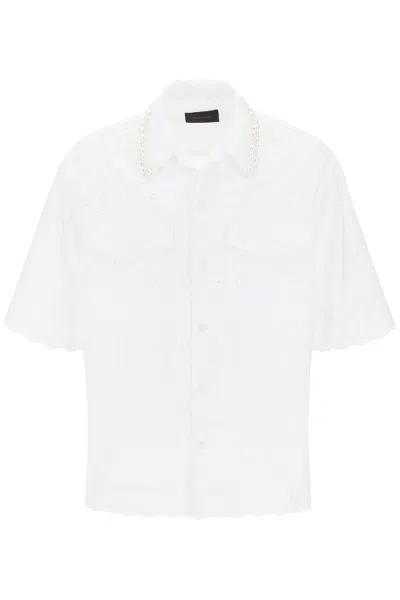 Simone Rocha Oversized White Cotton Poplin Shirt With Pearl Appliqués For Men
