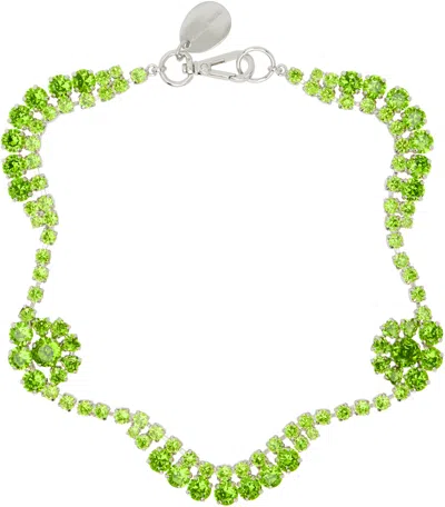 Simone Rocha Scalloped Sepal Silver-tone Crystal Necklace In Green