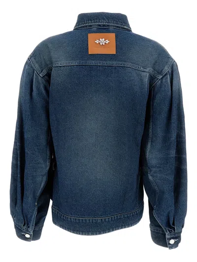 Simone Rocha Sculpted Belt Detail Denim Jacket In Burgundy