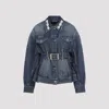 Simone Rocha Denim Jacket With Belt And Embellished Collar In Blue