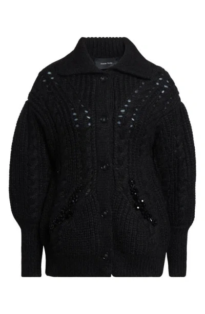 Simone Rocha Sculpted Cable Knit Cardigan In Black