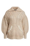 Simone Rocha Embellished Sculpted Chunky Knit Cardigan In Brown