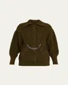 Simone Rocha Sculpted Collared Cardigan With Chain In Green