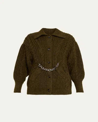 Simone Rocha Sculpted Collared Cardigan With Chain In Green