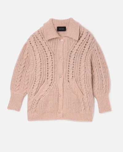 SIMONE ROCHA SCULPTED COLLARED CHUNKY KNIT CARDIGAN W/ EMB