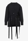 Simone Rocha Womens Charcoal Sculpted Ribbon Stretch-wool Blend Cardigan Xs In Gray