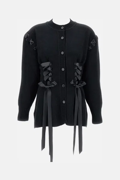 Simone Rocha Sculpted Ribbon Corset Detail Cardigan In Black