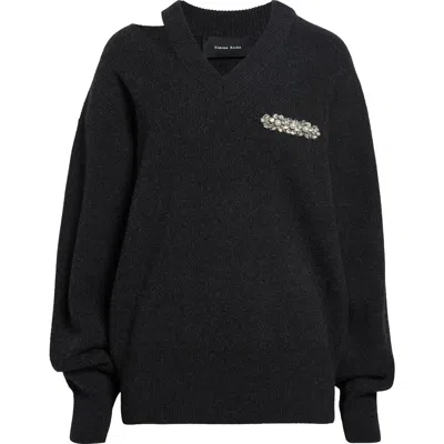 Simone Rocha Seam Bite Embellished Virgin Wool Blend Sweater In Black