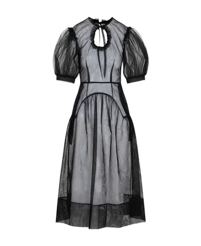 Simone Rocha Semi-sheer Puff-sleeve Dress In Black