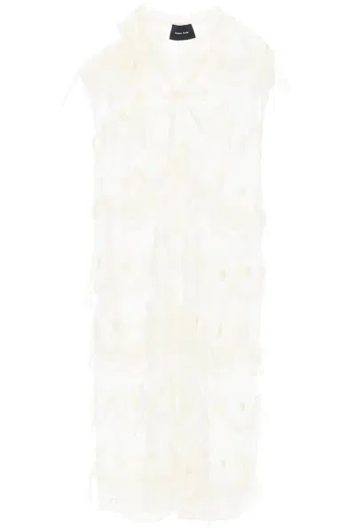 Simone Rocha Semitransparent Embroidered Tulle Midi Dress In White