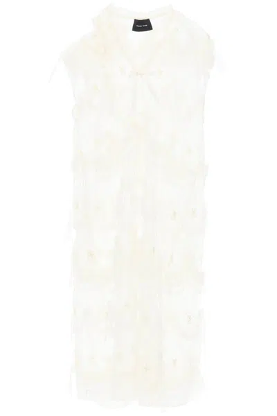 Simone Rocha Semitransparent Embroidered Tulle Midi In White