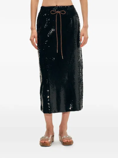 Simone Rocha Sequin Tie Midi Skirt In Black