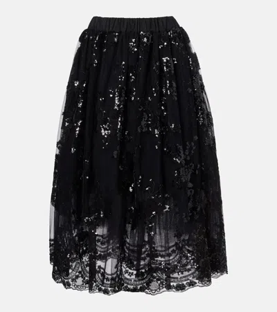 Simone Rocha Sequined Midi Skirt In Black