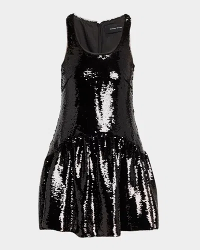 Simone Rocha Sequined Sleeveless Mini Peplum Dress In Black
