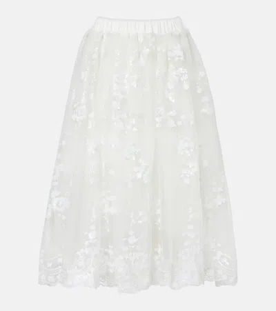 Simone Rocha Sequined Tulle Midi Skirt In White