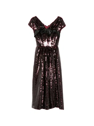 Simone Rocha Sequin-embellished Bow-detail Midi Dress In Brown