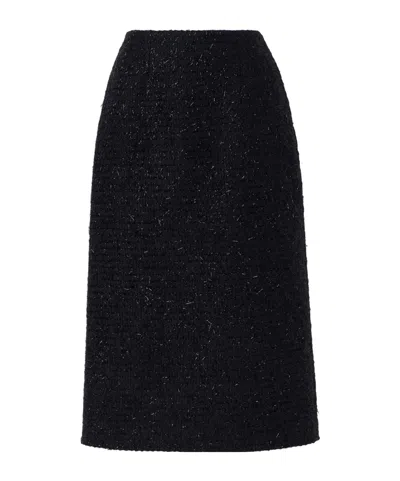 Simone Rocha Shearling-trimmed Metallic-tweed Midi Skirt In Black
