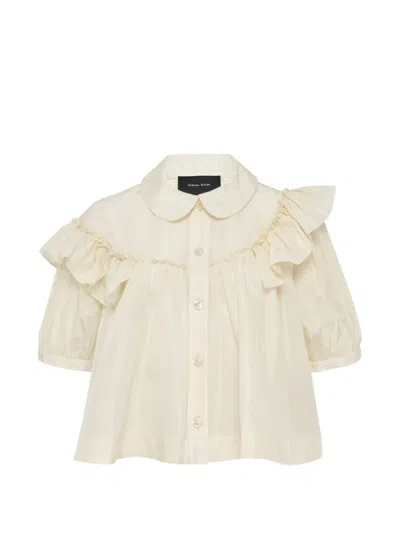 Simone Rocha Cropped Puff Sleeve Ruffle Blouse In Neutral