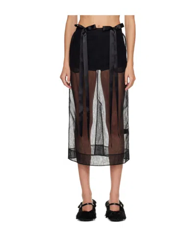 Simone Rocha Sheer Bow Ribbon Skirt In Black