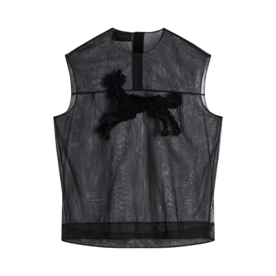 Pre-owned Simone Rocha Sheer Boxy Tank Top With Creature Embroidery 'black' | Women's Size L