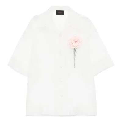 Simone Rocha Sheer Carnation Pocket Boxy Shirt In White