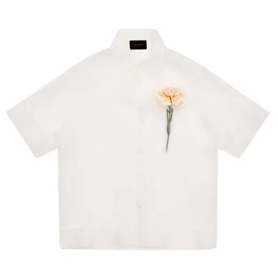 Pre-owned Simone Rocha Sheer Carnation Pocket Boxy Shirt 'white' | Men's Size S