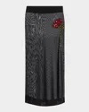 Simone Rocha Sheer Column Rose Crystal Midi Skirt In Black Black Red Multi