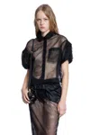 Simone Rocha Sheer Cropped Puff Bow Sleeve Shirt In Black