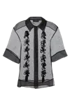 Simone Rocha Sheer Daisy Ribbon Chain Boxy Shirt Black In Gray