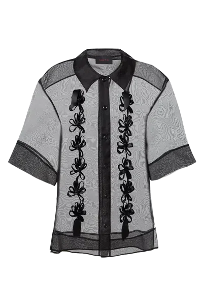 Simone Rocha Sheer Daisy Ribbon Chain Boxy Shirt Black In Gray