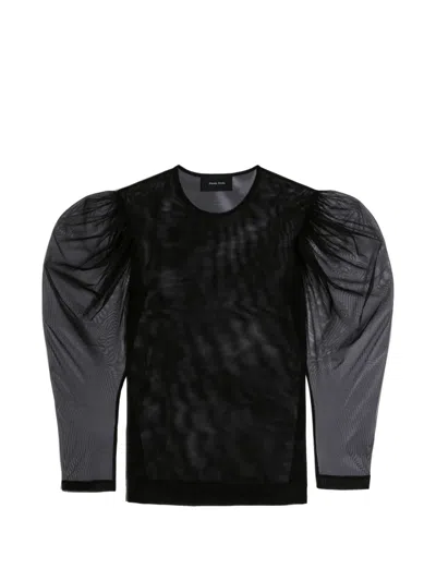 Simone Rocha Sheer Draped-sleeve Top In Black