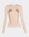 Simone Rocha Beige Embellished Double Carnation Mesh Top In Nude Nude Pink Multi