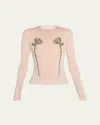 Simone Rocha Beige Embellished Double Carnation Mesh Top In Nudenudepink Multi
