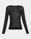 Simone Rocha Sheer Fitted Ballet Mesh Crystal Rose Top In Black Black Red Multi