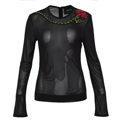 Simone Rocha Sheer Fitted Ballet Mesh Top In Black