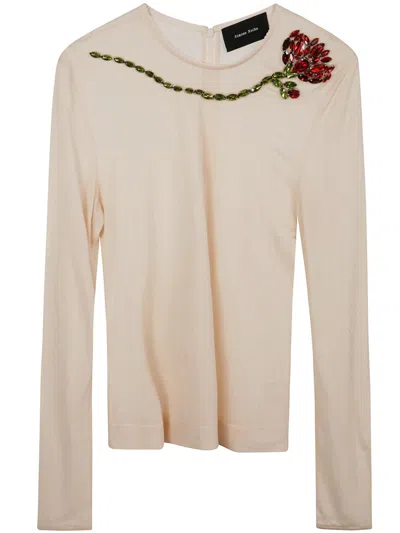 SIMONE ROCHA SIMONE ROCHA SHEER FITTED BALLET MESH TOP WITH EMBROIDERED CLOTHING