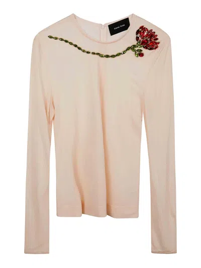 SIMONE ROCHA SHEER FITTED BALLET MESH TOP WITH EMBROIDERED
