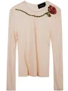 Simone Rocha Carnation-embellished Mesh Top In Nude Nude Red Multi