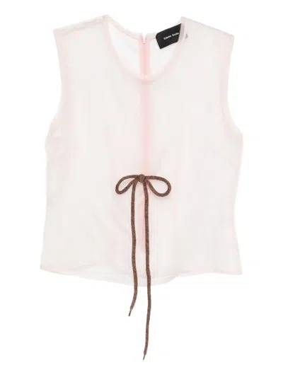 Simone Rocha Sheer Frayed Contour Top In Pink