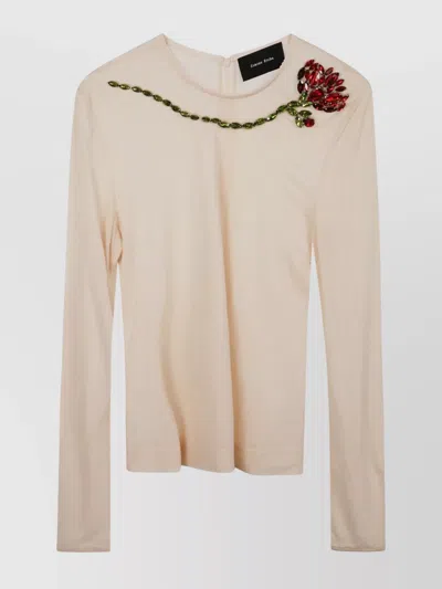 SIMONE ROCHA SHEER MESH TOP EMBROIDERED DETAIL LONG SLEEVES
